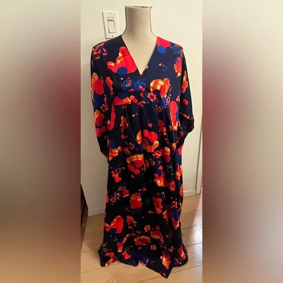 Vintage 70s Kaftan Muumuu Dress Handmade Maxi Flowy - Picture 1 of 6